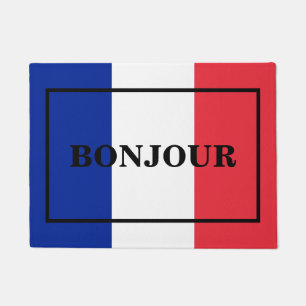 CUSTOMISABLE BONJOUR text design on FRANCE flag Doormat