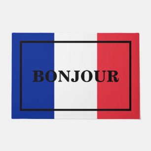 CUSTOMISABLE BONJOUR text design on FRANCE flag Doormat