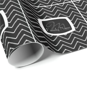 Customisable Chevron Metallic/Silver (Monogram) Wrapping Paper