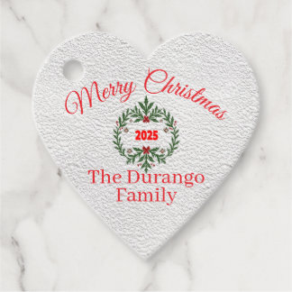 Customisable Christmas Festive Floral Wreath Heart Favour Tags