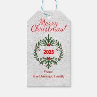 Customisable Christmas Party Festive Floral Wreath Gift Tags