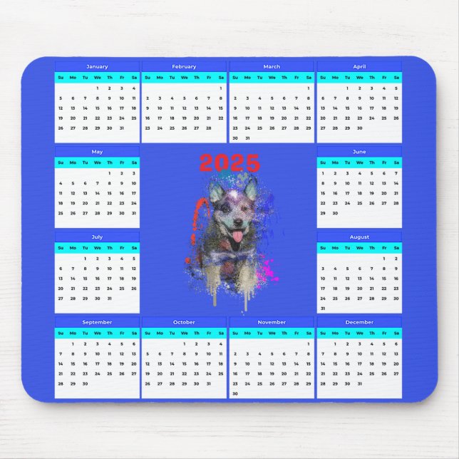 Customisable Cute Blue Heeler Dog Calendar  Mouse Pad (Front)