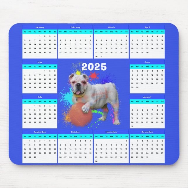 Customisable Cute British Bulldog Calendar Mouse Pad (Front)