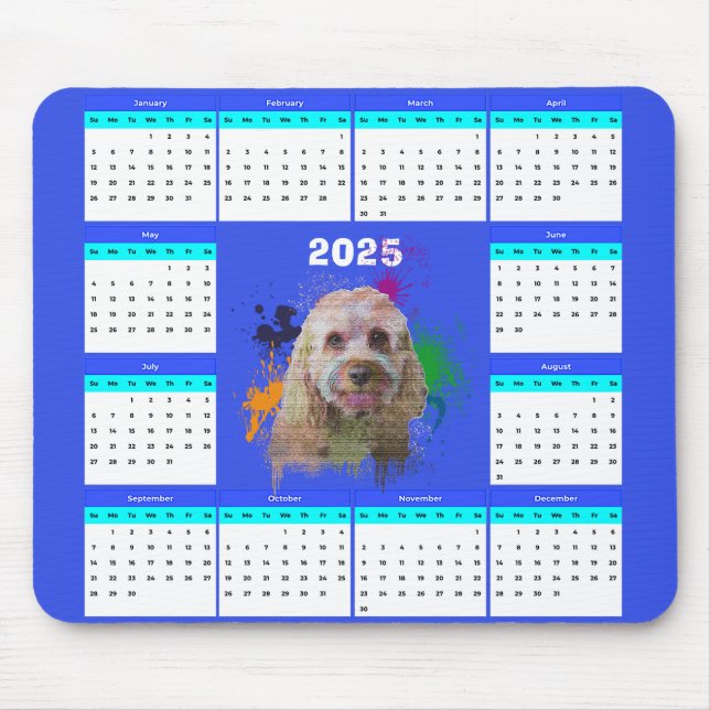 Customisable Cute Cavapoo Dog Calendar  Mouse Pad (Front)
