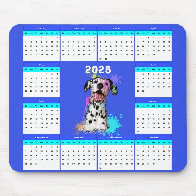 Customisable Cute Dalmatian Dog Calendar Mouse Pad (Front)