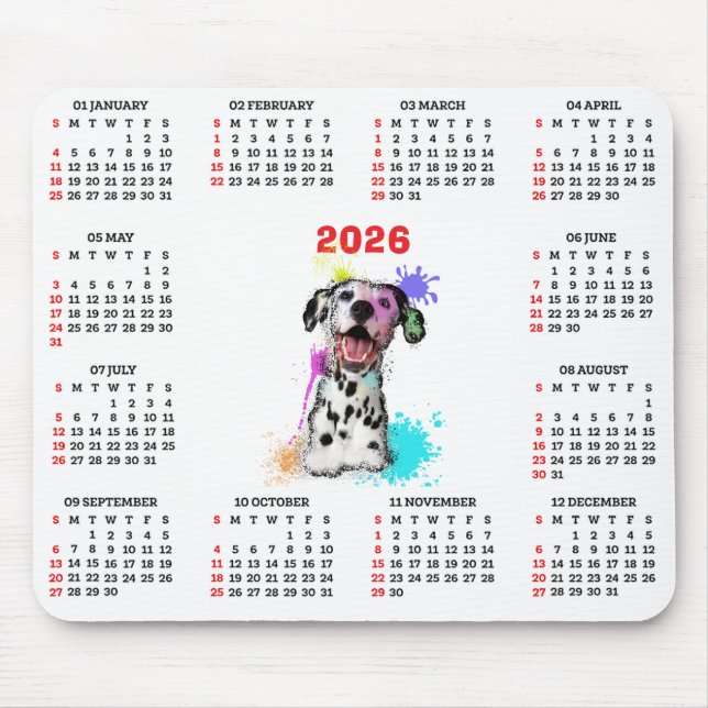 Customisable Cute Dalmatian Dog Calendar Mouse Pad (Front)