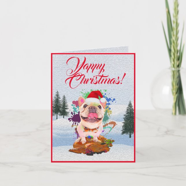 Customisable Cute Frenchie Dog Yappy Xmas Card (Front)