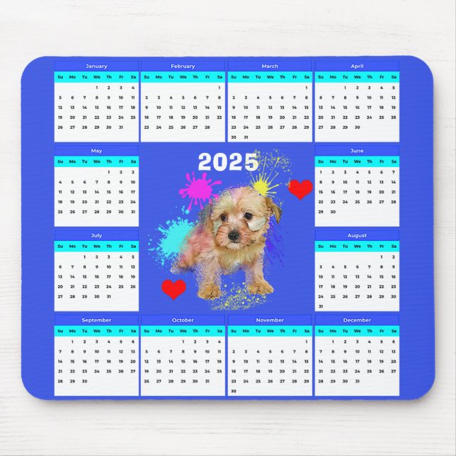 Customisable Cute Morkie Dog Calendar Mouse Pad (Front)