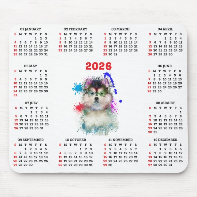Customisable Cute Pomsky Dog Calendar  Mouse Pad (Front)