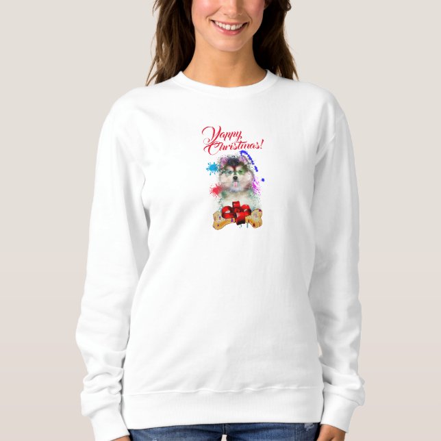 Customisable Cute Pomsky Dog Yappy Christmas Sweatshirt (Front)