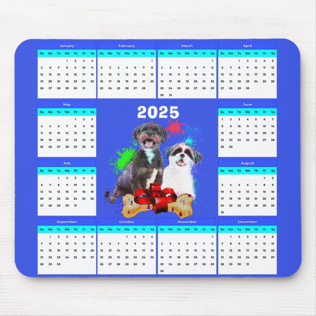 Customisable Cute Shih Tzu Dog Calendar   Mouse Pad (Front)