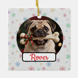 Customisable Dog And Bone Pet Square Christmas Ceramic Ornament
