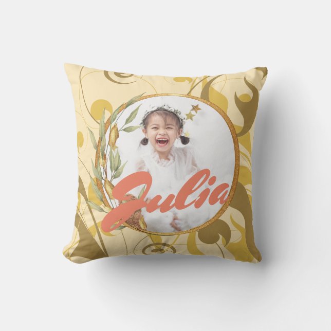 Customisable floral frame editable throw pillow (Front)
