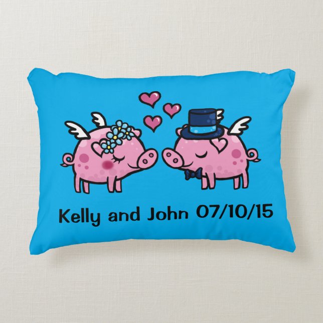 Customisable Flying Pig wedding memento Decorative Pillow (Front)
