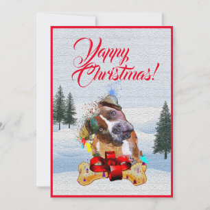 Customisable Funny Pittie Dog Christmas Card