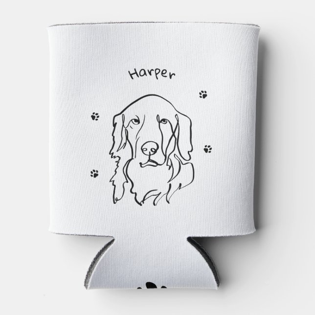 Customisable Golden Retriever Line Art Can Cooler (Front)