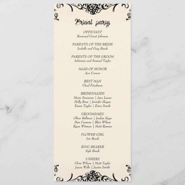 Customisable Gothic Wedding Program (Back)