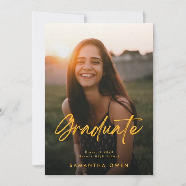 Customisable Graduation Green Yellow Photo Announcement (Front)