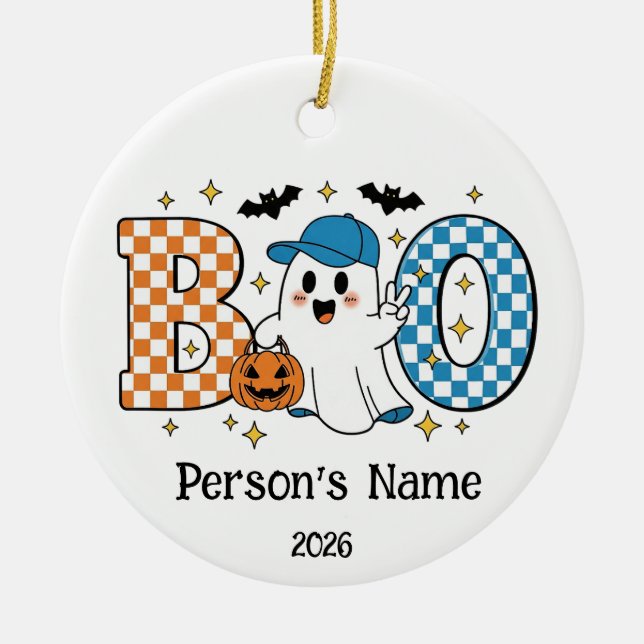 Customisable Halloween BOO  Ceramic Ornament (Front)