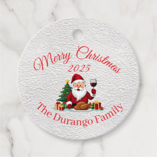 Customisable Happy Santa Claus Christmas Dinner Favour Tags