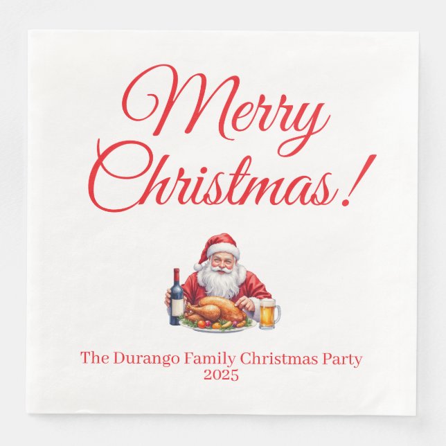 Customisable Jolly Santa Claus Christmas Dinner Napkin (Front)