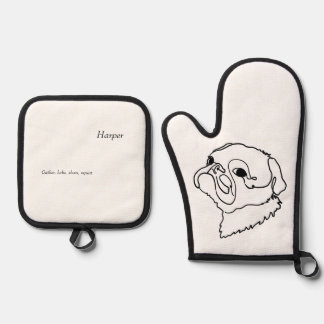 Customisable Line art Pug Oven Mitt & Pot Holder Set