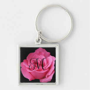 Customisable M monogram hot pink rose trendy boho  Keychain