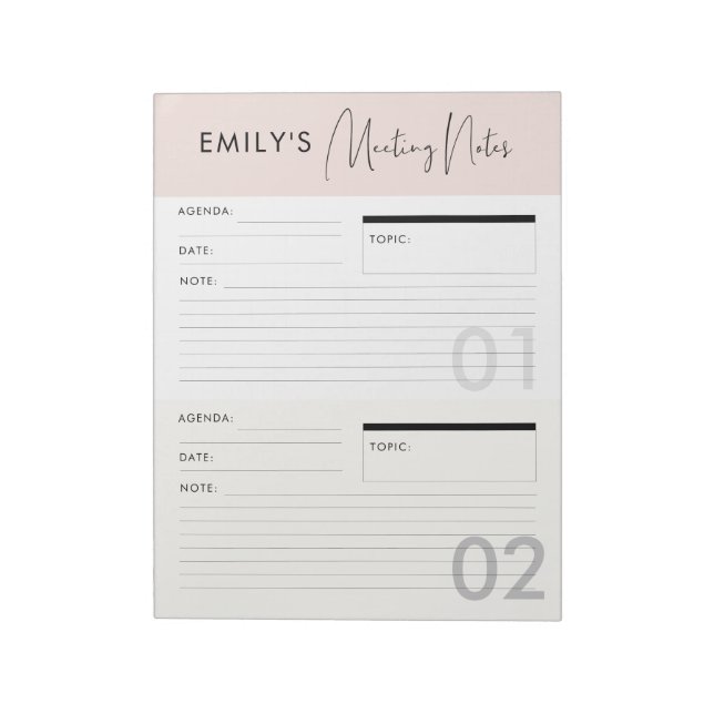 Customisable Meeting Notes Memo Planner Notepad (Rotated)