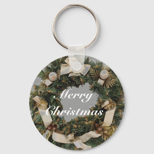 Customisable Merry Christmas wreath keychain (Front)