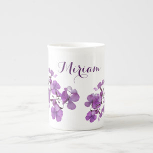 Customisable Miriam name monogram purple floral Bone China Mug