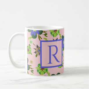 Customisable Monogram Girly Floral Pattern Pink Coffee Mug