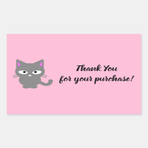 Customisable pink Thank You sticker with grey cat