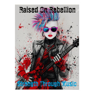 Customisable Punk Girl Guitarist Art Inspirational Poster