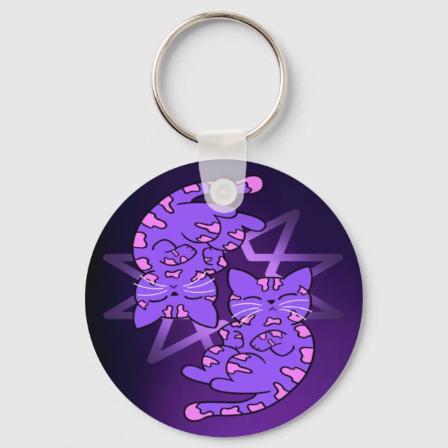 Customisable Purple Gemini Kittens Decagon Purple Keychain (Front)