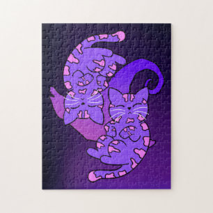 Customisable Purple Gemini Retro Neon Kittens Jigsaw Puzzle