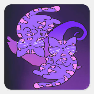 Customisable Purple Gemini Retro Neon Kittens Square Sticker