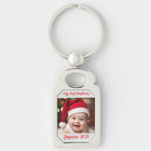 Customisable Rectangle Metal Baby First Christmas Keychain