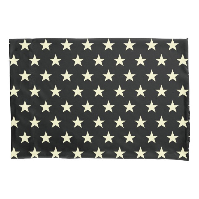 Customisable Reversible Black and Cream Star Pillowcase (Front)