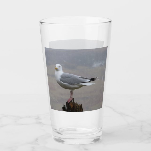 Customisable Seagull on Post When Snowing Glass (Front)