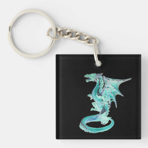 Customisable Sky Blue Dragon Black Back Mystical Keychain