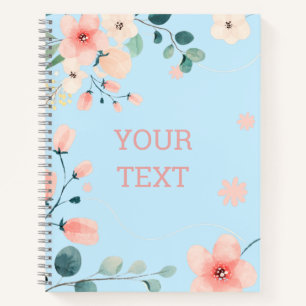 Customisable Spring Pastel Blue Floral Spiral Notebook