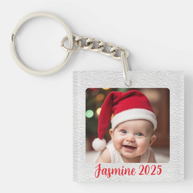 Customisable Square Acrylic Baby First Christmas Keychain (Front)