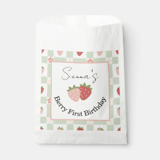 Customisable Strawberry Gingham First Birthday Favour Bag