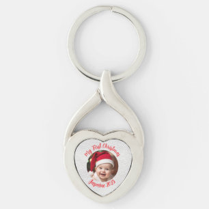 Customisable Twisted Heart Metal Baby First Xmas Keychain