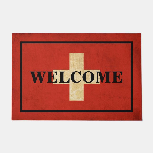 CUSTOMISABLE WELCOME text on SWITZERLAND flag Doormat (Front)