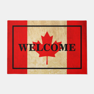 CUSTOMISABLE WELCOME text on vintage CANADA flag Doormat