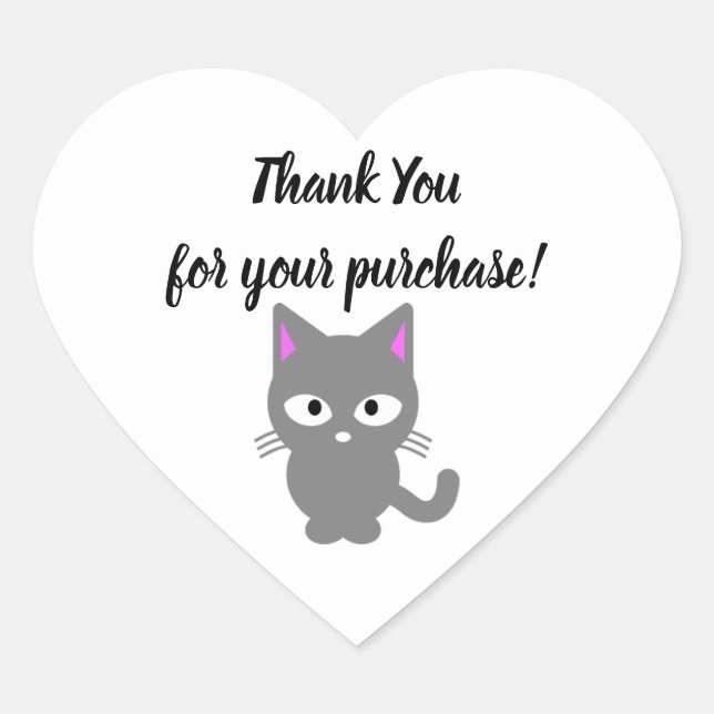 Customisable white Thank You sticker with grey cat (Front)