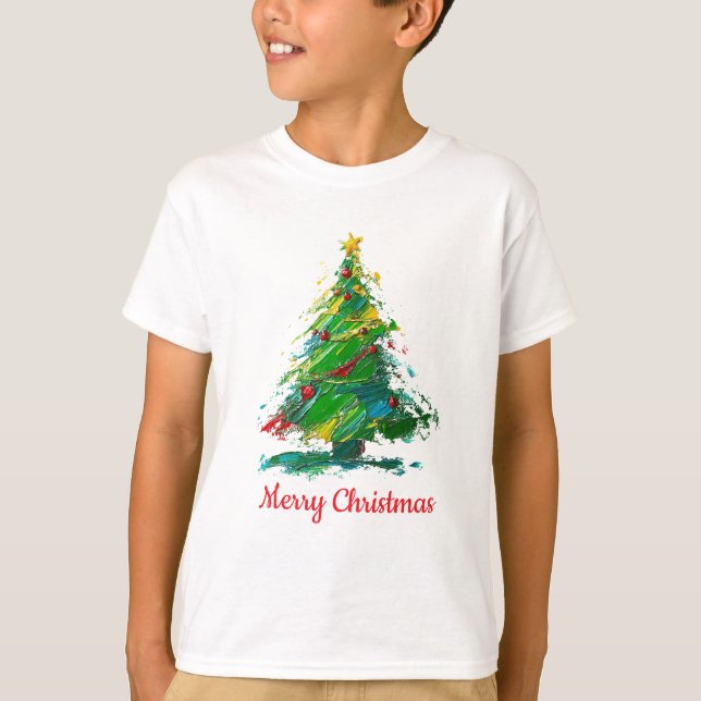 Customisable Xmas Tree Oil Painting Style Child T-Shirt (Front)
