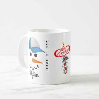 Customisé bleu et blanc casquette Snowman Face Mug