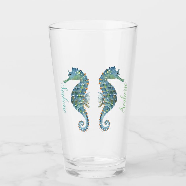 Customise Glass Tumblers - Nautical Seahorse (Front)